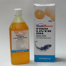 Jarabe de aceite de hígado de bacalao con jugo de naranja